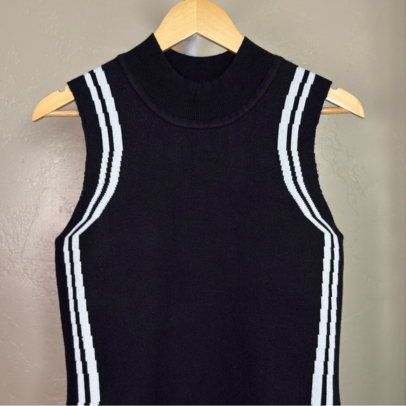 Commense Black Asymmetrical Knit Midi Dress White Contrast Trim Large NWT - Picture 5 of 11